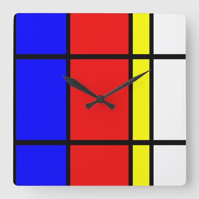 Horloge Carrée Piet Mondrian Art Style Moderne Couleurs vives (Recto)