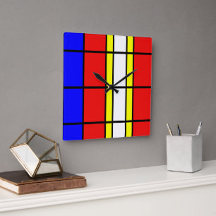 Horloge Carrée Piet Mondrian Art Style moderne Couleurs vives Squ