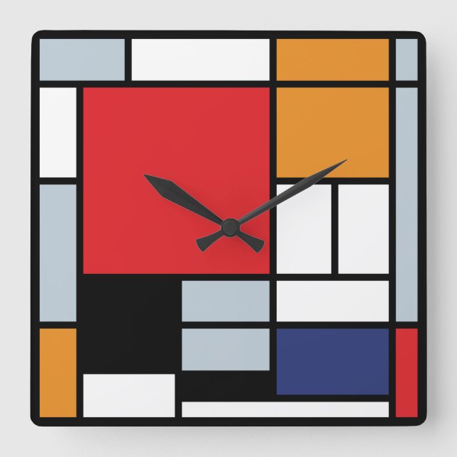 Horloge Carrée Piet Mondrian - Composition avec grand plan rouge (Recto)