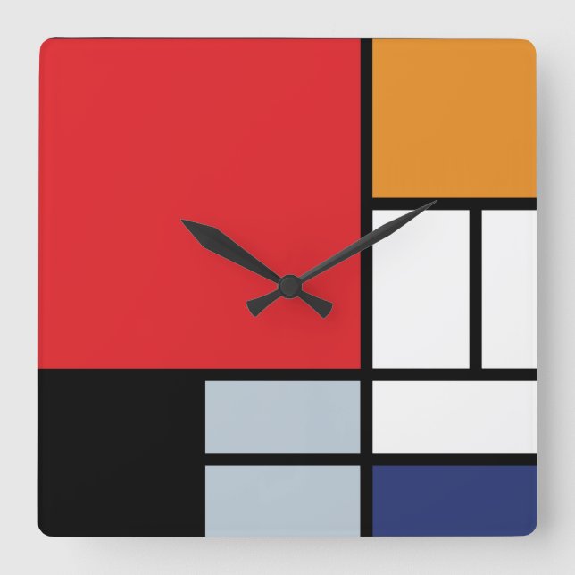 Horloge Carrée Piet Mondrian - Composition avec grand plan rouge (Recto)