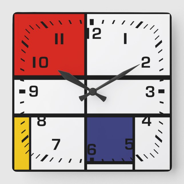 Horloge Carrée Piet Mondrian, composition C (Recto)