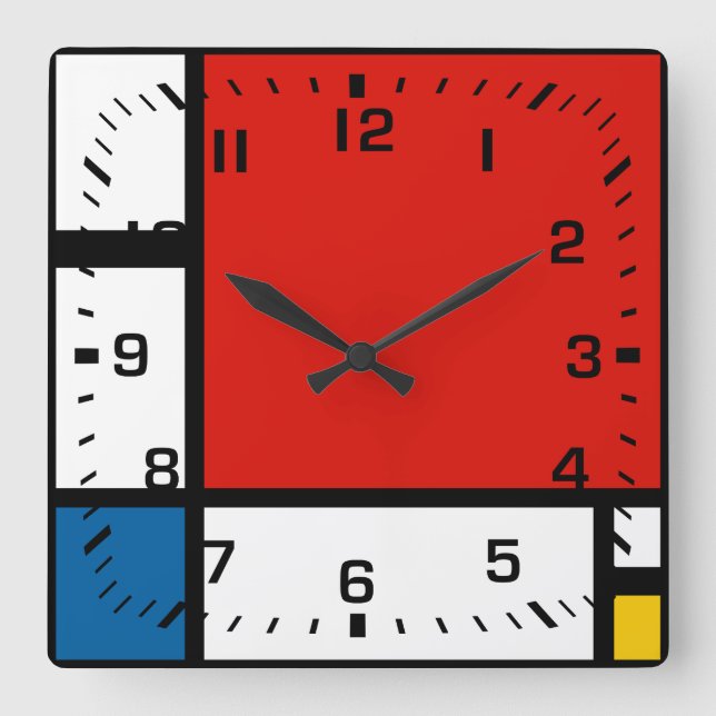 Horloge Carrée Piet Mondrian, composition II (Recto)