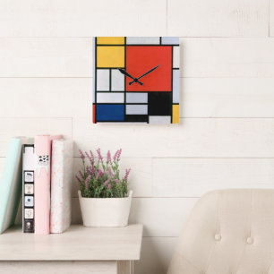 Horloge Carrée Piet vintage Mondrian Composition, rétro