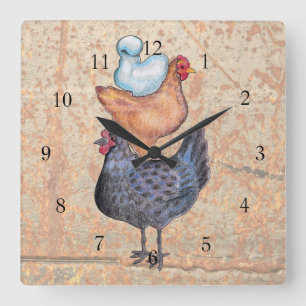 Horloge Carrée Pile d'horloge murale de poulets