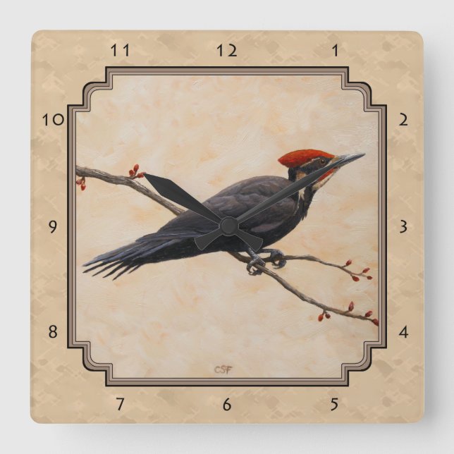 Horloge Carrée Pileated Woodpecker (Recto)