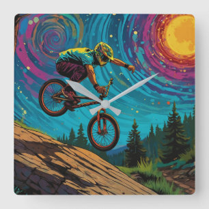 Horloge Carrée Pilote BMX sur la pente de montagne