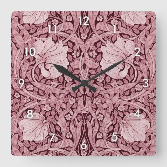 Horloge Carrée Pimpernel Maroon, William Morris (Recto)
