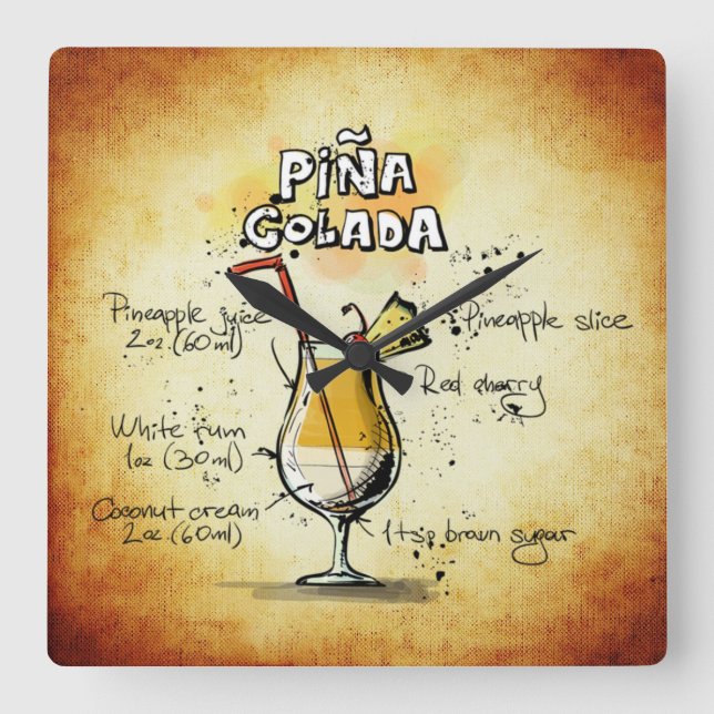Horloge Carrée Pina Colada Recipe Wall Clock (Recto)