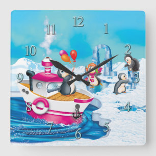 Horloge Carrée pingouins en Antarctique