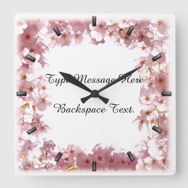 Horloge Carrée Pink Blossom Clock Cherry Blossoms Wall Clocks (Recto)