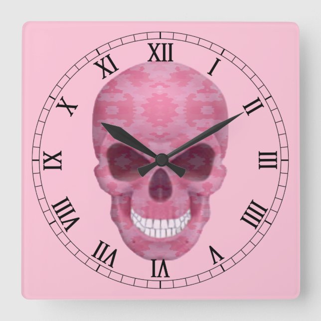 Horloge Carrée Pink Camouflage Skull Roman Numeral Clock (Recto)