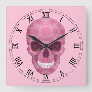 Horloge Carrée Pink Camouflage Skull Roman Numeral Clock