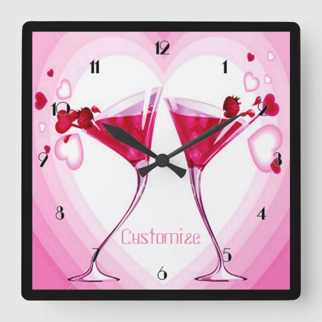Horloge Carrée Pink Cocktail Wall Clock (Recto)
