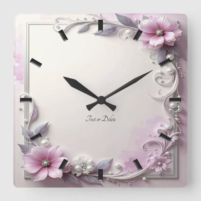 Horloge Carrée Pink Floral Frame Wall Clock (Recto)