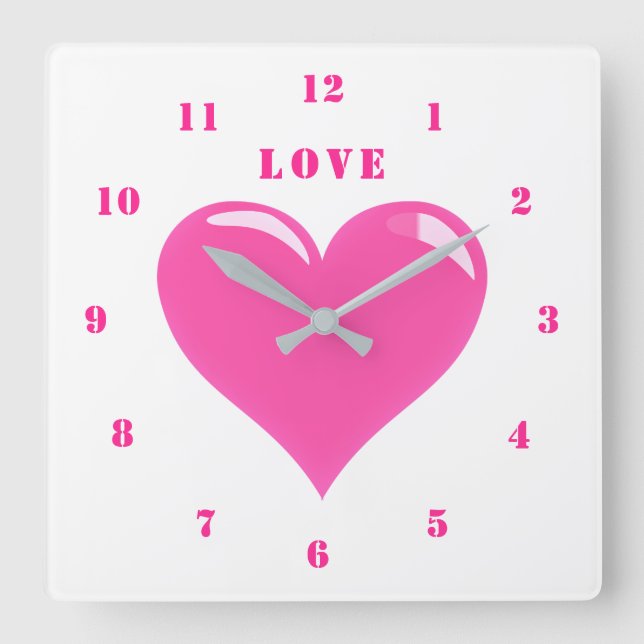 Horloge Carrée Pink Heart Love Clock (Recto)