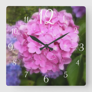 Horloge Carrée Pink Hydrangea Wall Clock