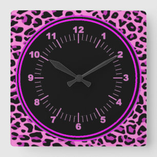 Horloge Carrée Pink Leopard Wall Clock