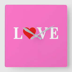 Horloge Carrée Pink Love Romantique Élégant