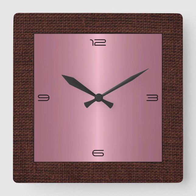 Horloge Carrée Pink Stainless Steel Modern Burlap Border (Recto)
