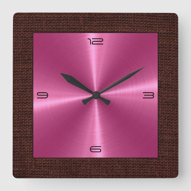 Horloge Carrée Pink Stainless Steel Modern Burlap Border (Recto)