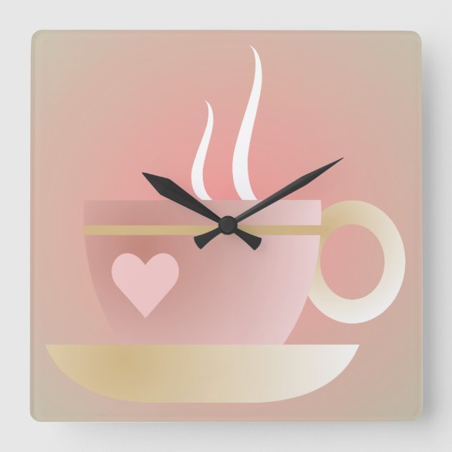 Horloge Carrée Pink Teacup and Heart Wall Clock (Recto)