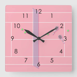 Horloge Carrée Pink Tennis Court Joueur de tennis moderne