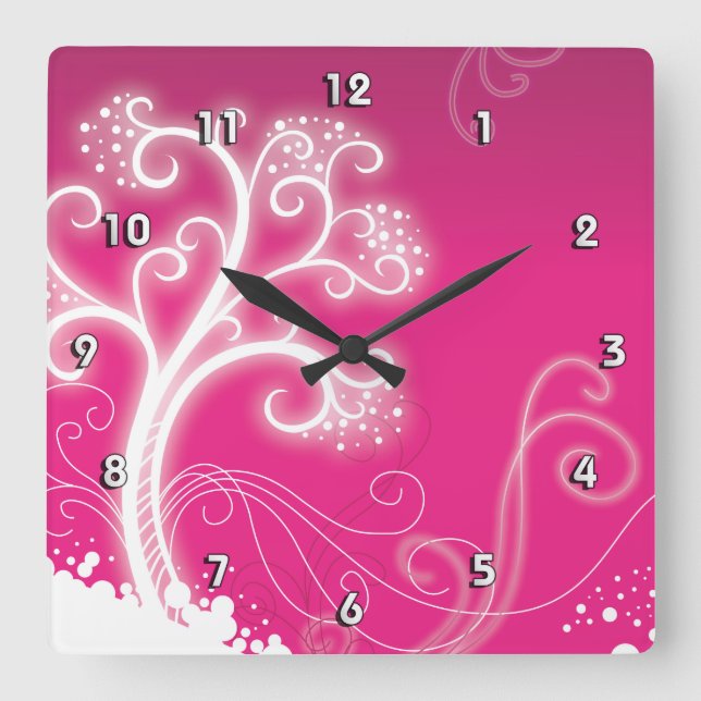Horloge Carrée Pink Tree mignonne Girl Retro mode florale (Recto)