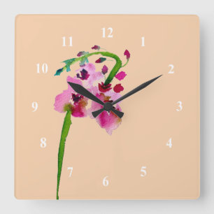 Horloge Carrée Pink watercolor Verbascum blush flower