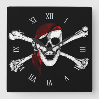 Horloge Carrée Pirate crâne et os croisés