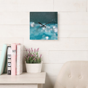Horloge Carrée Piscine caraïbe Bokeh Glam 1