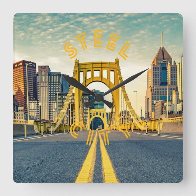 Horloge Carrée Pittsburgh Steel City Skyline 412 (Recto)