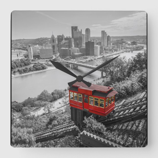 Horloge Carrée Pittsburgh Steel City Skyline Incline Photographie (Recto)