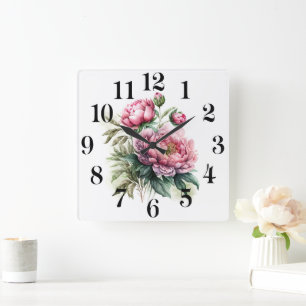 Horloge Carrée Pivoine