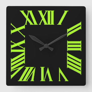 Horloge Carrée PixDezines Fluorescent Lime Vert Numéros Romains