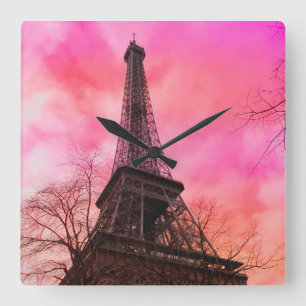 Horloge Carrée PixDezines pink paris/eiffel tower