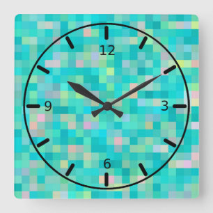 Horloge Carrée Pixel Art Multicolor Motif