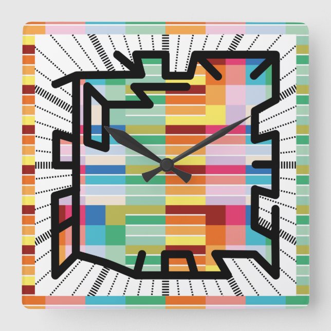 Horloge Carrée PIXELAT chained numbers by masanser (Recto)