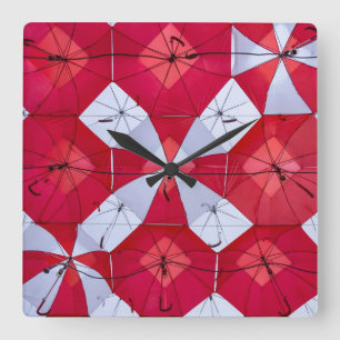 Horloge Carrée Plafond à parapluie ouvert rouge et blanc