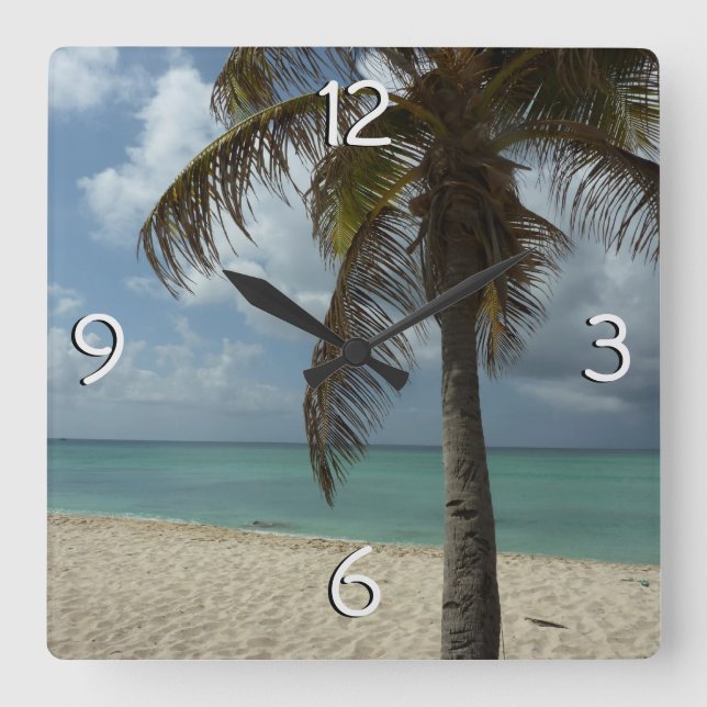 Horloge Carrée Plage d'Aruba I Belle Scène Nature (Recto)