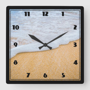 Horloge Carrée Plage de sable avec Surf en mousse