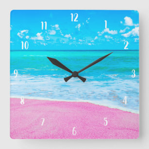 Horloge Carrée Plage De Sable Rose