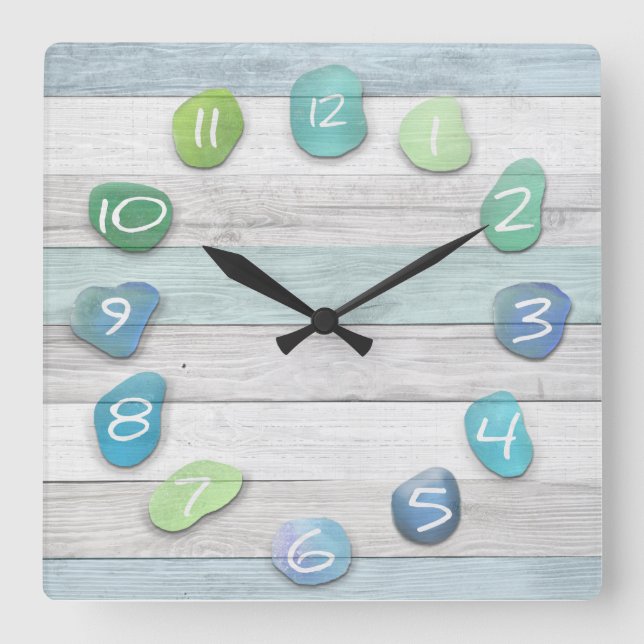 Horloge Carrée Plage de verre de mer Bois d'eau (Recto)