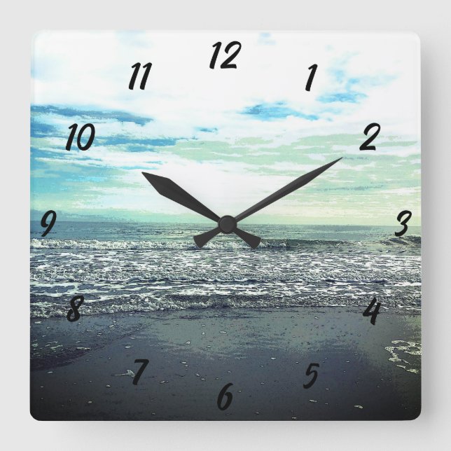 Horloge Carrée Plage Océan Mer Bleu Abstrait Gris Artistique Cute (Recto)