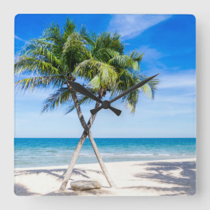 Horloge Carrée Plage palmier tropical photo paradis d'été
