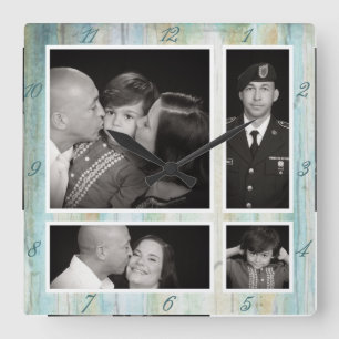 Horloge Carrée Plage photographique d'océan de bois de flottage