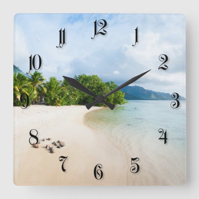 Horloge Carrée Plage tropicale (Recto)