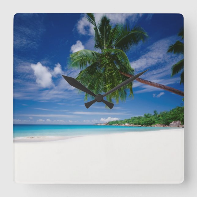 Horloge Carrée Plage tropicale | Seychelles (Recto)