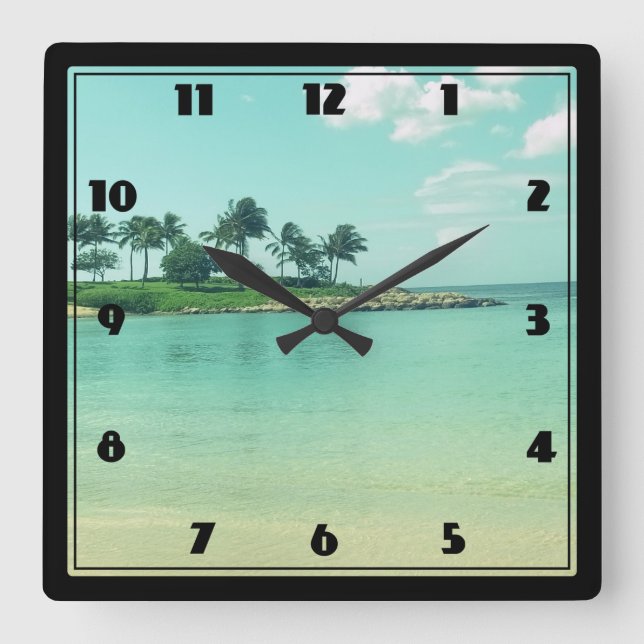 Horloge Carrée Plage Turquoise tranquille et sereine à Hawaii (Recto)