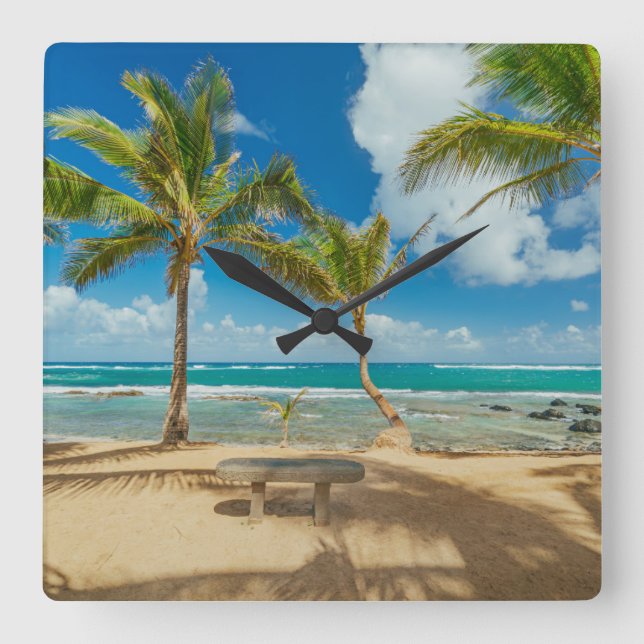 Horloge Carrée Plages tropicales | Kuau Cove Beach, Maui Hawaii (Recto)