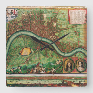 Horloge Carrée Plan antique des rues de Londres par Johannes de R